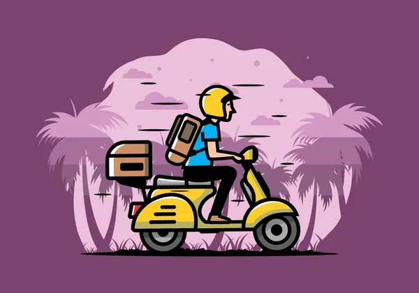 Mann Fährt Mit Roller Urlaub — Stockvektor