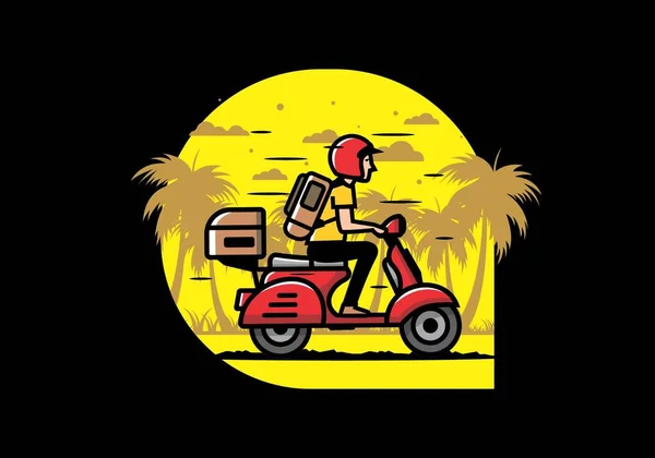 Man Goes Vacation Riding Scooter Illustration Design — Stock Vector