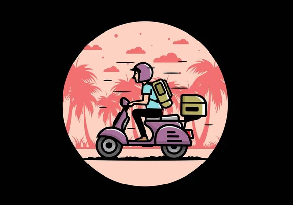 Uomo Vacanza Equitazione Scooter Illustrazione Design — Vettoriale Stock