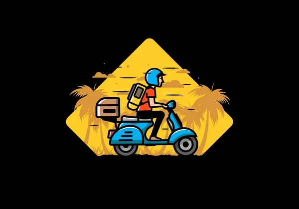 Uomo Vacanza Equitazione Scooter Illustrazione Design — Vettoriale Stock