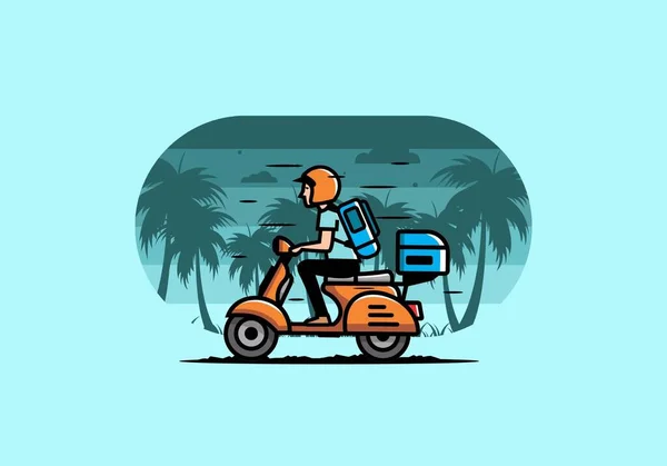 Man Goes Vacation Riding Scooter Illustration Design — Stock Vector