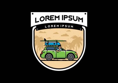 Tatil için araba süren bir adamın çizimi.