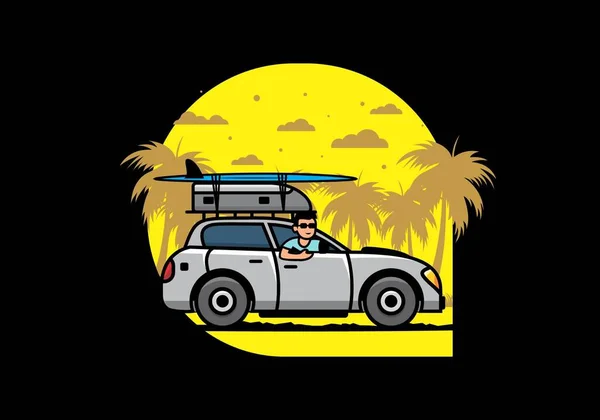 Ilustración Diseño Hombre Montando Coche Vacaciones — Vector de stock