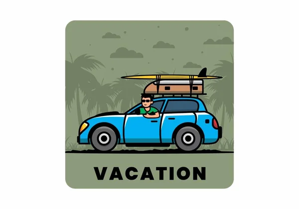 Illustration Design Eines Mannes Der Mit Dem Auto Den Urlaub — Stockvektor