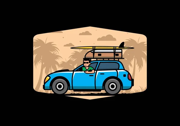 Illustration Design Homme Chevauchant Une Voiture Pour Les Vacances — Image vectorielle