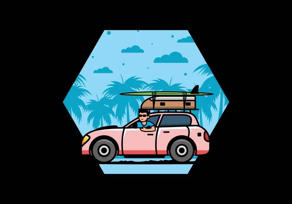 Illustratie Ontwerp Van Een Man Rijden Een Auto Voor Vakantie — Stockvector