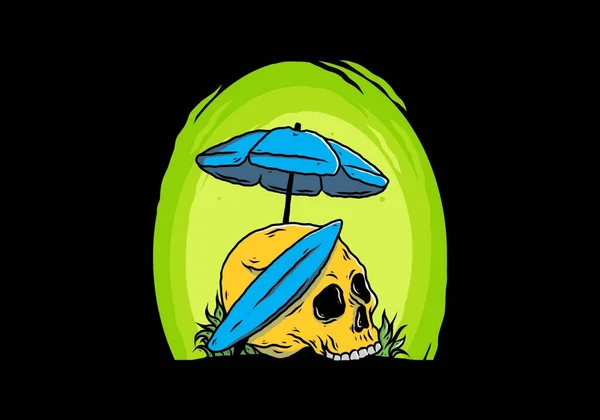 Illustration Design Skull Surfing Board Beach Umbrella — Stock Vector