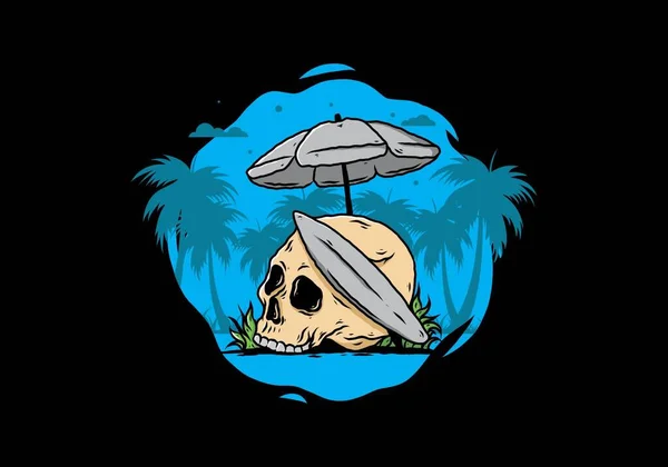 Illustration Design Skull Surfing Board Beach Umbrella — Stock Vector