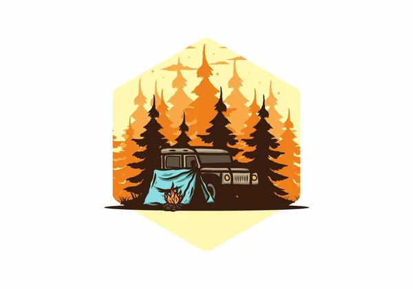 Camping Δίπλα Στο Αυτοκίνητο Στο Σχεδιασμό Εικονογράφηση Δάσος — Διανυσματικό Αρχείο