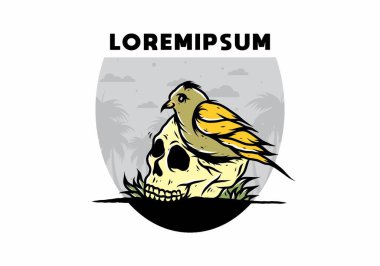 Kafatası illüstrasyon tasarımında kuş yuvası