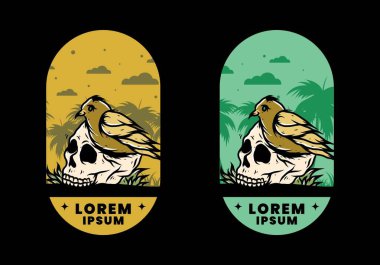 Kafatası illüstrasyon tasarımında kuş yuvası