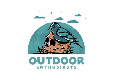 Kafatası illüstrasyon tasarımında kuş yuvası