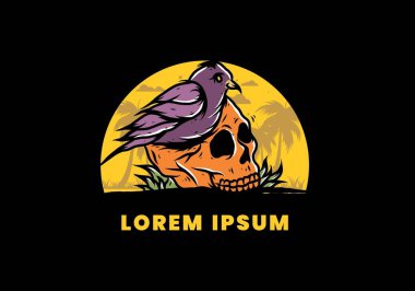 Kafatası illüstrasyon tasarımında kuş yuvası