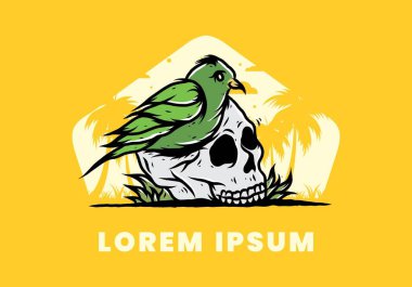 Kafatası illüstrasyon tasarımında kuş yuvası