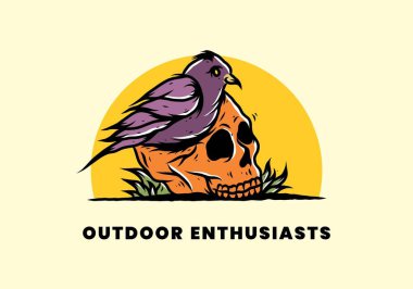 Kafatası illüstrasyon tasarımında kuş yuvası