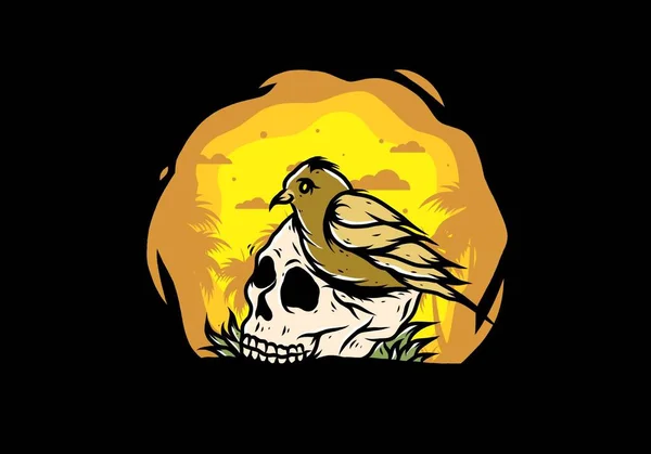 Bird Nesting Skull Illustration Design — Stock Vector