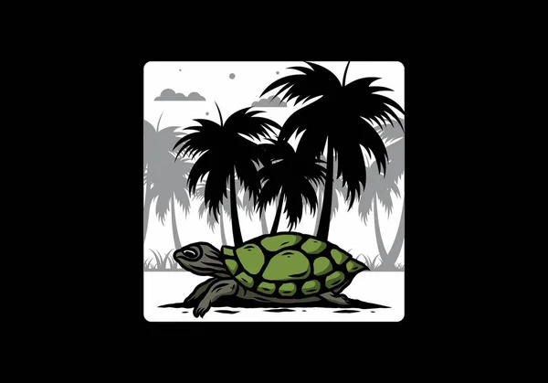 Sea Turtle Coconut Tree Illustration Design — Stock Vector