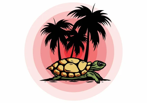 Zeeschildpad Onder Kokosnoot Boom Illustratie Ontwerp — Stockvector