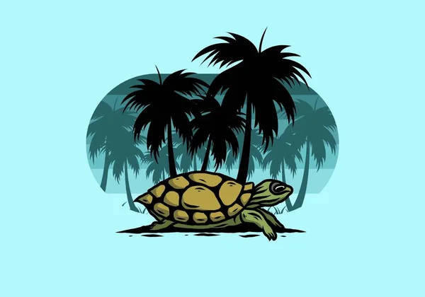 Zeeschildpad Onder Kokosnoot Boom Illustratie Ontwerp — Stockvector