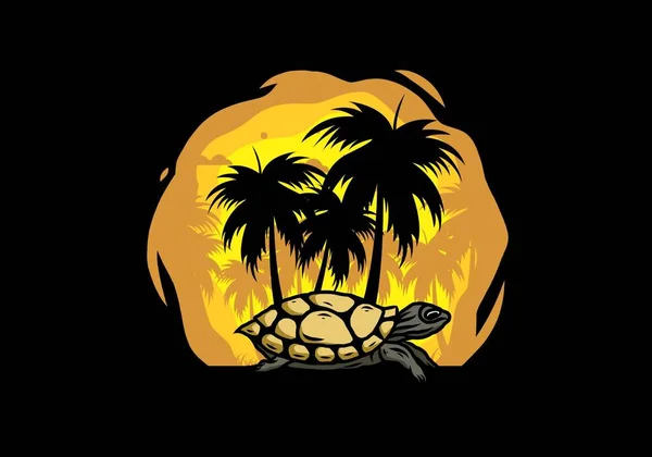 Żółw Morski Pod Drzewem Kokosowym Projekt Ilustracji — Wektor stockowy