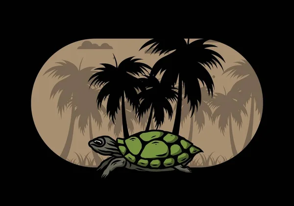 Meeresschildkröte Unter Der Kokospalme Illustration Design — Stockvektor