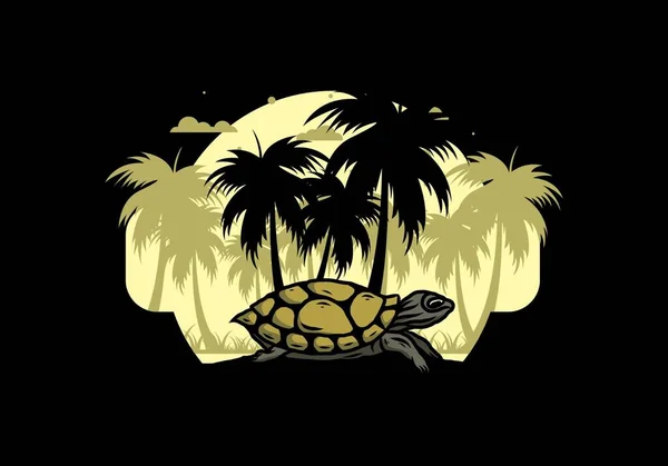 Sea Turtle Coconut Tree Illustration Design — Stock Vector
