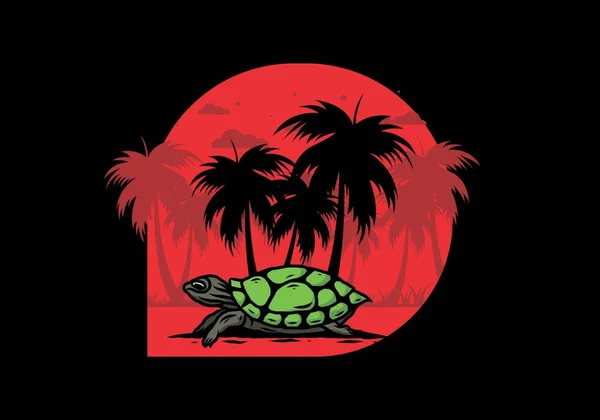 椰子树下的海龟图解设计 — 图库矢量图片