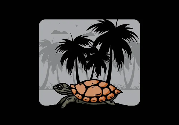 Meeresschildkröte Unter Der Kokospalme Illustration Design — Stockvektor