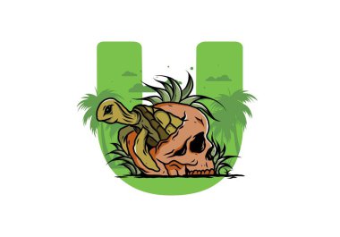 Kafatası şeklindeki deniz kaplumbağasının birkaç çimenli tasarımı.