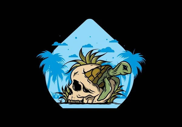 Illustrationsdesign Der Meeresschildkröte Schädelform Mit Mehreren Gräsern — Stockvektor