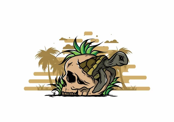 Illustration Tortue Mer Forme Crâne Avec Plusieurs Herbes — Image vectorielle