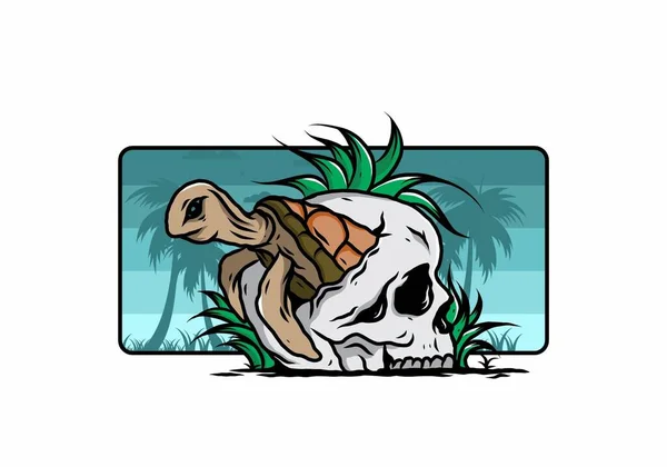 Illustration Tortue Mer Forme Crâne Avec Plusieurs Herbes — Image vectorielle