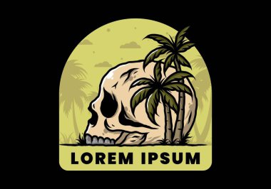 Kafatası iskeleti Hindistan cevizi ağaçlarının altında çizim tasarımı