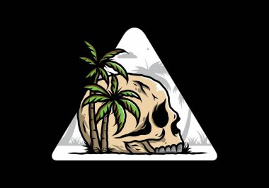 Kafatası iskeleti Hindistan cevizi ağaçlarının altında çizim tasarımı