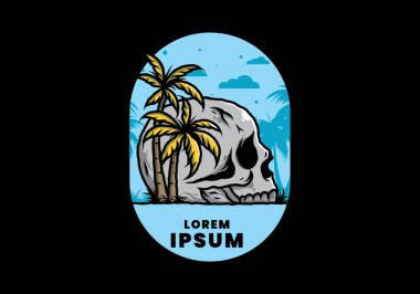 Kafatası iskeleti Hindistan cevizi ağaçlarının altında çizim tasarımı