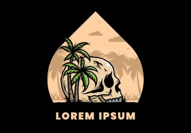 Kafatası iskeleti Hindistan cevizi ağaçlarının altında çizim tasarımı