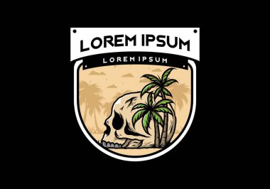 Kafatası iskeleti Hindistan cevizi ağaçlarının altında çizim tasarımı