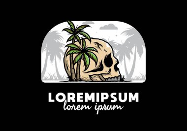 Kafatası iskeleti Hindistan cevizi ağaçlarının altında çizim tasarımı