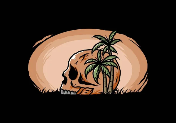 코코넛 아래있는 모양의 두개골 — 스톡 벡터