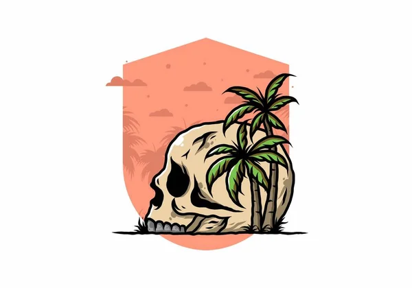 Skull Skeleton Head Coconut Trees Illustration Design — Stock Vector