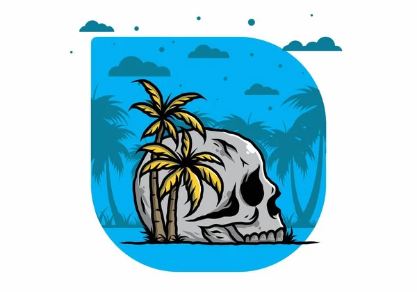 Skull Skeleton Head Coconut Trees Illustration Design — Stock Vector