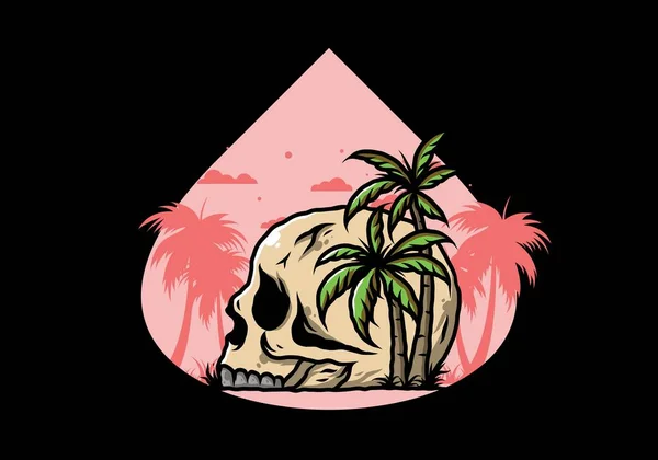 Skull Skeleton Head Coconut Trees Illustration Design — Stock Vector