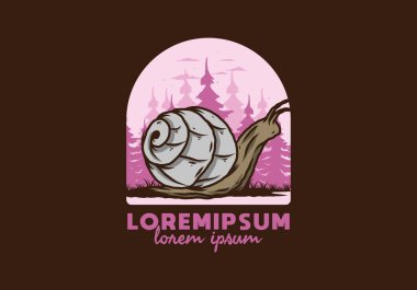 Büyük vahşi salyangoz orman çiziminde sürünüyor.