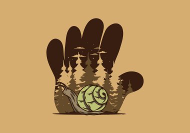 Büyük vahşi salyangoz orman çiziminde sürünüyor.