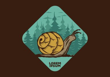 Büyük vahşi salyangoz orman çiziminde sürünüyor.