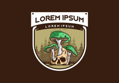 İnsan kafatasında yetişen mantar tasarımı vintage renklerde