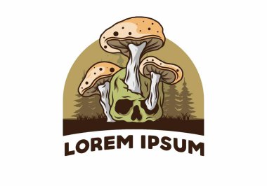 İnsan kafatasında yetişen mantar tasarımı vintage renklerde