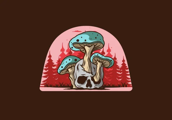 Mushroom Growing Human Skull Illustration Design Vintage Colors — Stock Vector