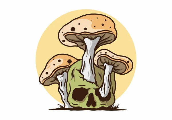 Pilz Wächst Auf Menschlichem Schädel Illustration Design Vintage Farben — Stockvektor