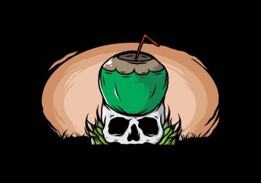 İnsan kafatası çiziminde hindistan cevizi içeceği